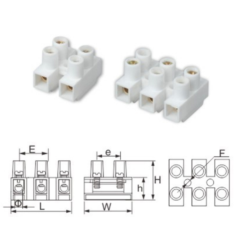 YUANKY plastic push in type terminal 2poles 3pole 380V 600V fixed type terminal blocks