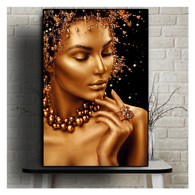 Sexy Nude African Art Black and Gold Woman Oil Painting on Canvas Cuadros Posters Prints Wall Art Picture Painting By Numbers