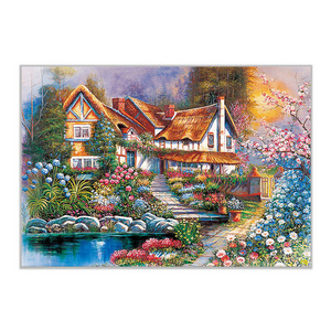 Needlework printed cross stitch, colorful village scenery diy cross stitch kits