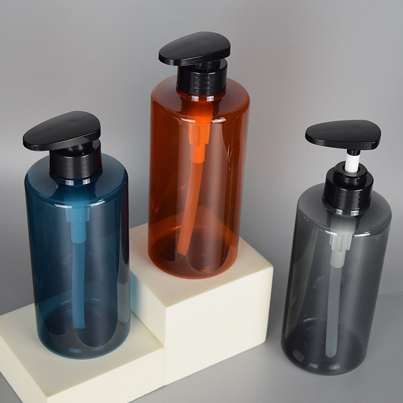 Bottles of wholesale 300ml 500ml Orange blue transparent grey Flat shoulder Shampoo bottle