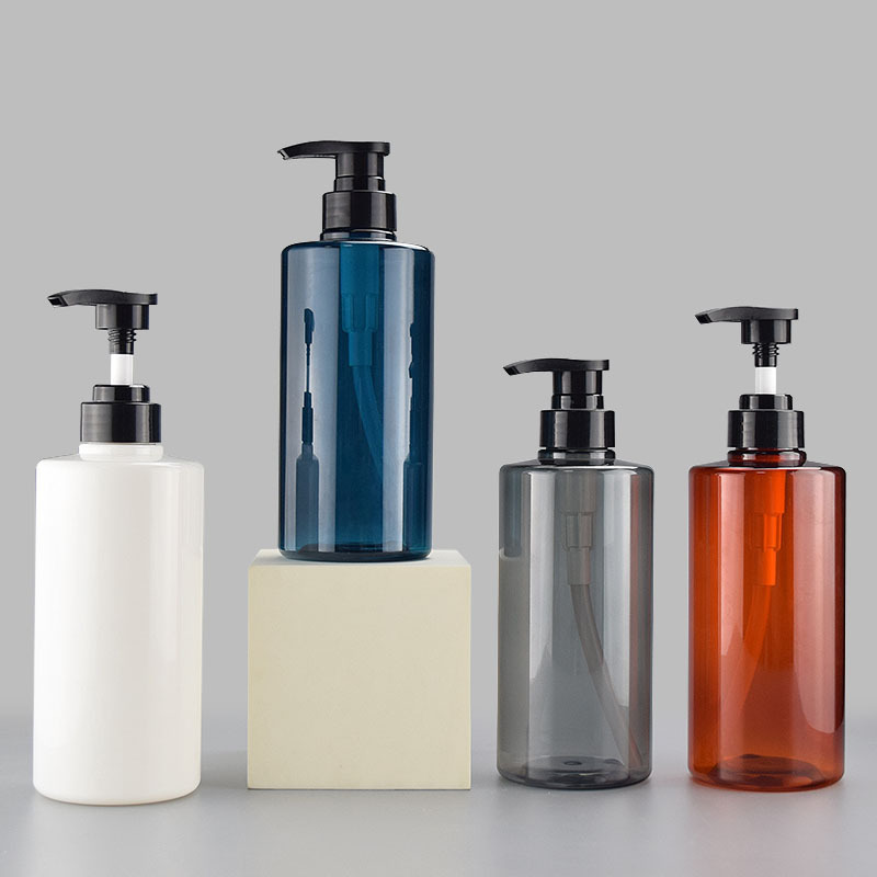 plastic bottle 500ml with pump 10OZ 16OZ White blue grey orange flat shoulder shampoo bottle