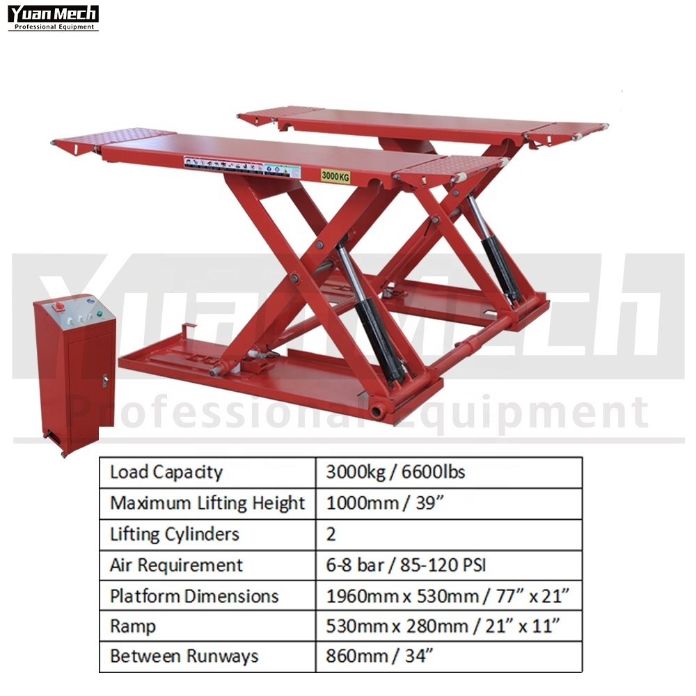 YuanMech L7100 EU Specification Portable Automotive Hydraulic 3 ton Portable Movable Low Profile Midrise Scissor Car Lift