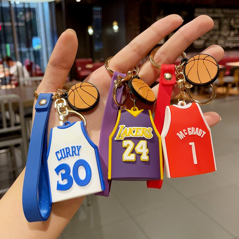 Wholesale Jersey 24 Keychain PVC Soft Rubber pendant 3D Cartoon Kobe Basketball Star Number Jersey  Key chain