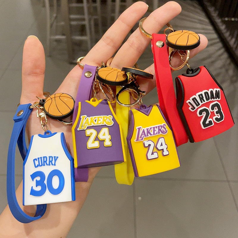 Wholesale Jersey 24 Keychain PVC Soft Rubber pendant 3D Cartoon Kobe Basketball Star Number Jersey  Key chain