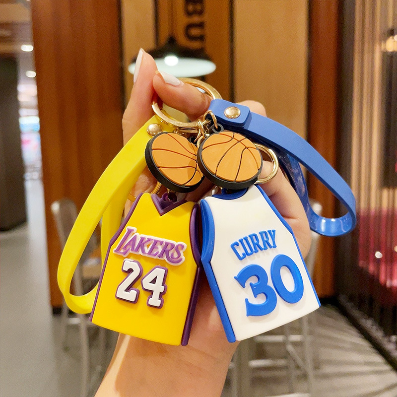 Wholesale Jersey 24 Keychain PVC Soft Rubber pendant 3D Cartoon Kobe Basketball Star Number Jersey  Key chain