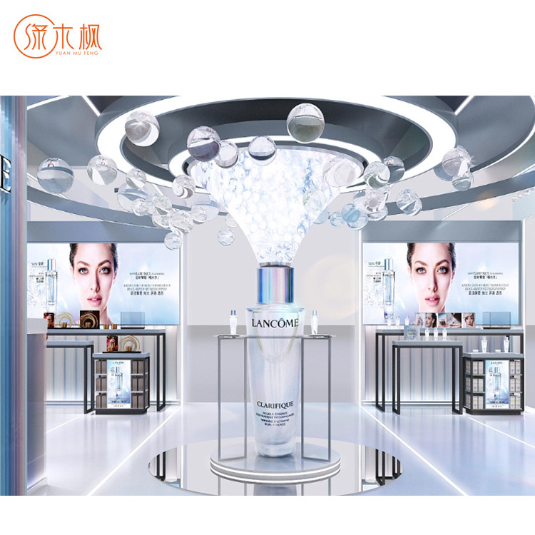 Simple Elegant Design Metal Frame Lockable Cosmetic Mall Kiosk Ideas Retail Store Custom Metal Wood Cosmetic Showcase