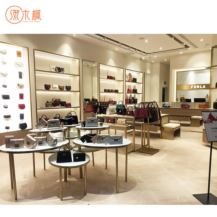 Tailored Luxury Gold Display Shelves For Bag Retail Stores Fashion Design Bag Display Shelf Chinese Wholesale