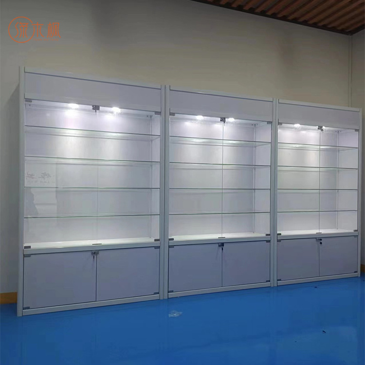 Customized Aluminum Frame Jewelry Showcases Glass Display Case with LED Light for Retail Stores and  Smoke Shop