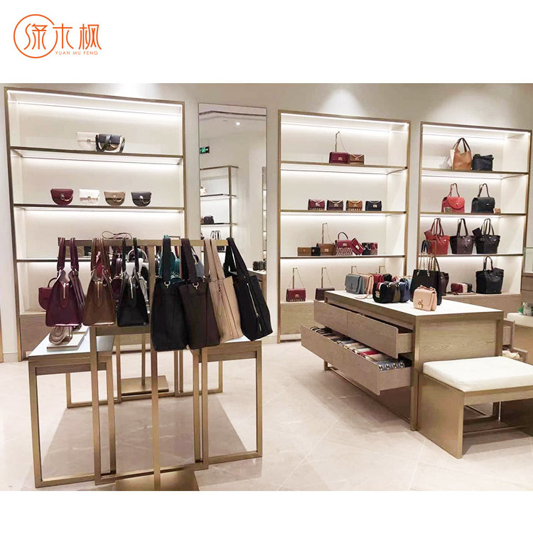 Tailored Luxury Gold Display Shelves For Bag Retail Stores Fashion Design Bag Display Shelf Chinese Wholesale