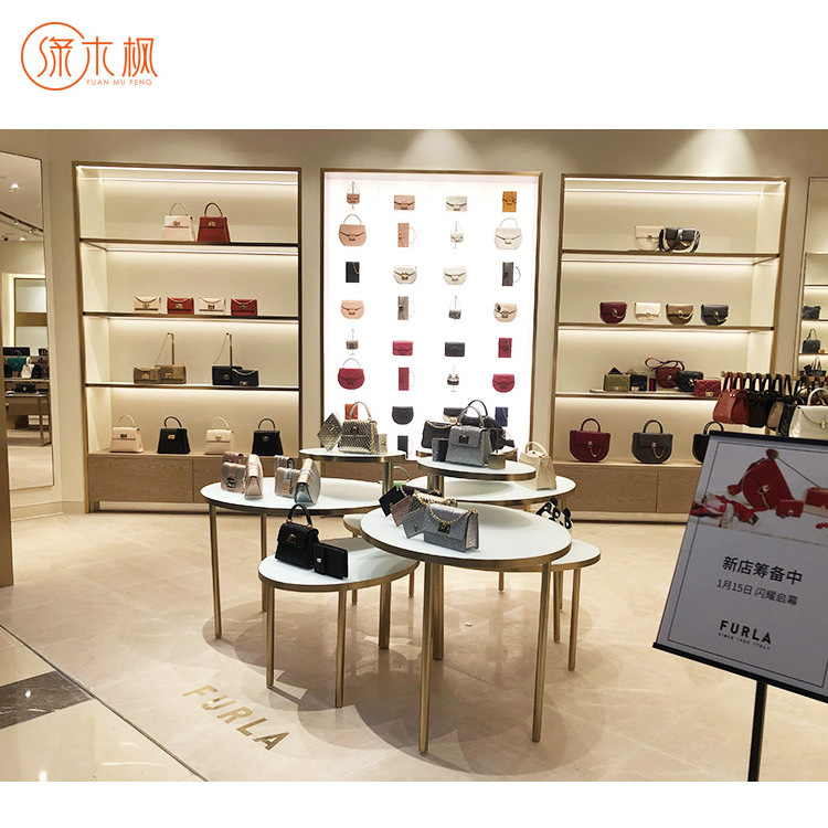 Tailored Luxury Gold Display Shelves For Bag Retail Stores Fashion Design Bag Display Shelf Chinese Wholesale