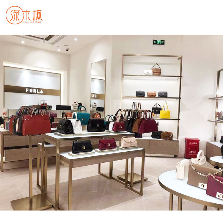 Tailored Luxury Gold Display Shelves For Bag Retail Stores Fashion Design Bag Display Shelf Chinese Wholesale