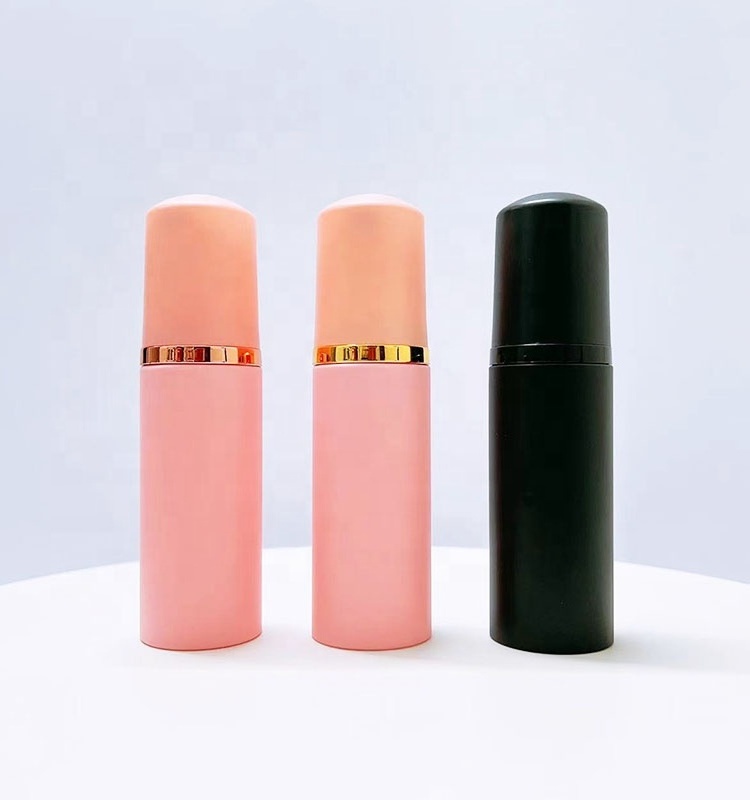 Hot Sale 50ml Stock Frosted Pink Lash Shampoo Bottle Custom Eyelash/Face Cleaning Foam Pump Bottle With Brush