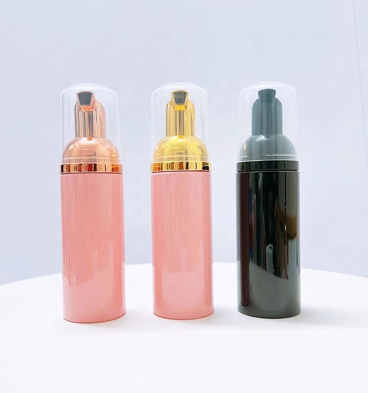 Hot Sale 50ml Stock Frosted Pink Lash Shampoo Bottle Custom Eyelash/Face Cleaning Foam Pump Bottle With Brush