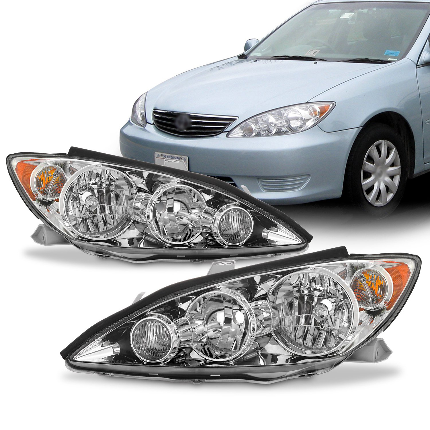 Headlights Fits Toyota Camry 2005-2006 Halogen Headlights Type Chrome Head light Assembly Headlight Assembly