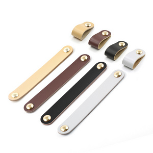 Leather Handle Zinc Alloy Knob Kitchen Dresser Cabinet Handle Leather Drawer Handle Pulls