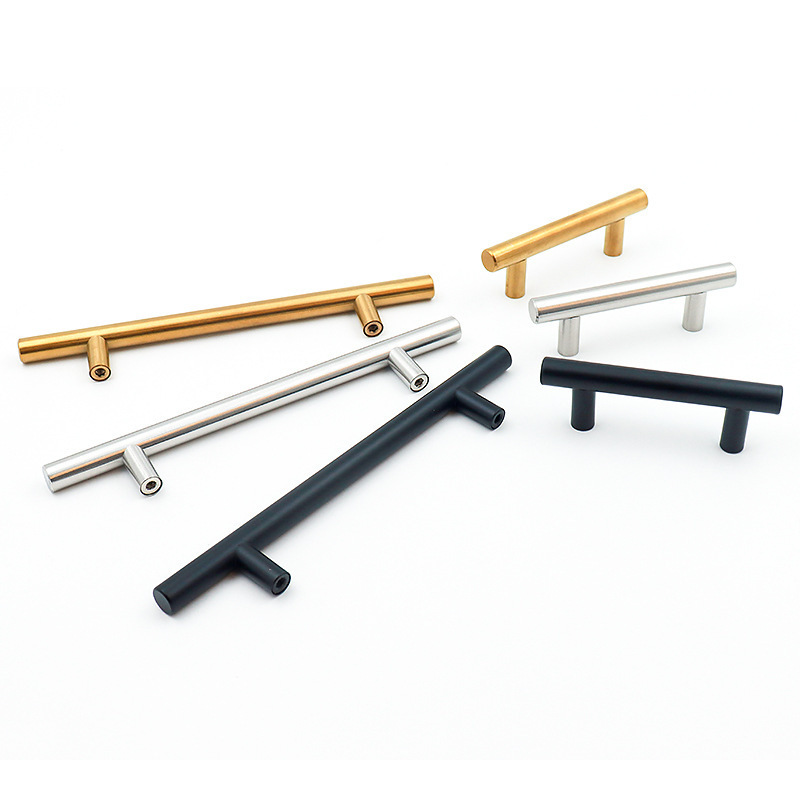 Simple Modern Stainless Steel Furniture Handles Kitchen Pulls T-bar Tube Cabinet Handles Gold Black Drawer Pulls