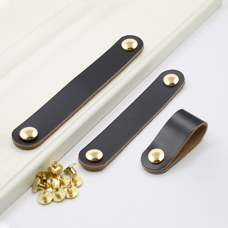 Leather Handle Zinc Alloy Knob Kitchen Dresser Cabinet Handle Leather Drawer Handle Pulls