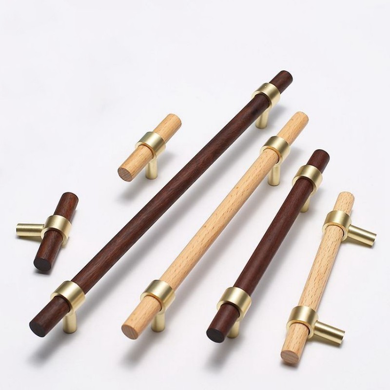 Walnut Beech Wood Furniture Handles Zinc Alloy Kitchen Cabinet Door Drawer Knobs Pulls Wooden Handles