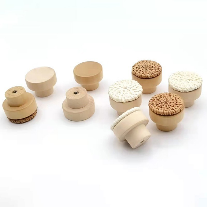 Wooden Handles Beech Rattan Drawer Knobs Wardrobe Furniture Handle Kitchen Cupboard Door Handle Dresser Pulls Furniture Hardware