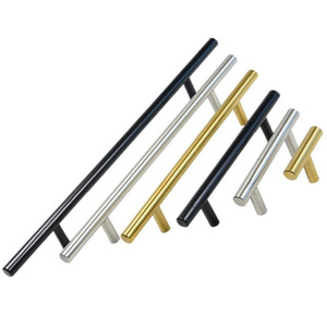 Simple Modern Stainless Steel Furniture Handles Kitchen Pulls T-bar Tube Cabinet Handles Gold Black Drawer Pulls