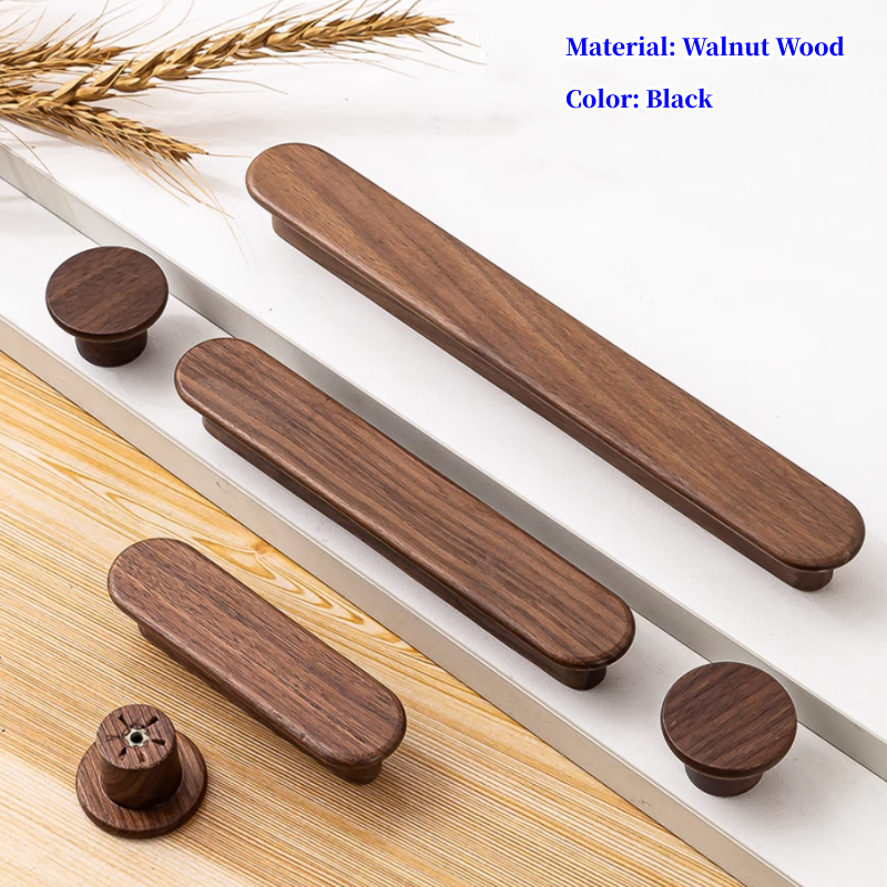 Nordic Wooden Funiture Handles U Shape Wardrobe Pulls  Black Walnut Drawer Table Cabinet Handles Wood Funiture Hardware