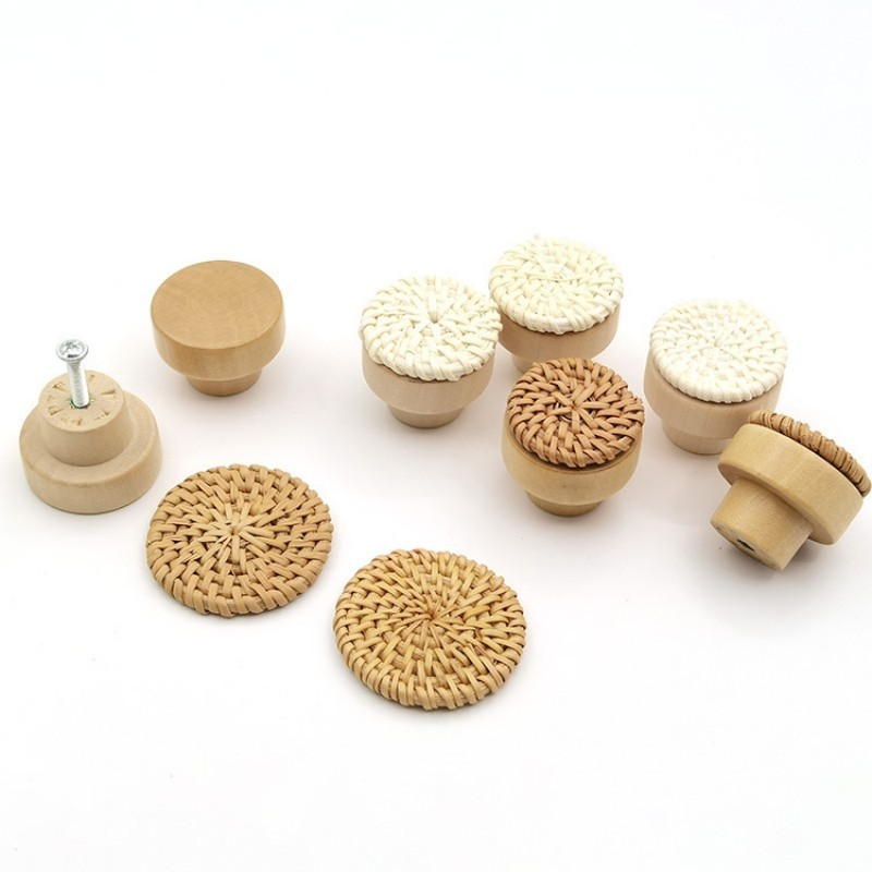 Wooden Handles Beech Rattan Drawer Knobs Wardrobe Furniture Handle Kitchen Cupboard Door Handle Dresser Pulls Furniture Hardware