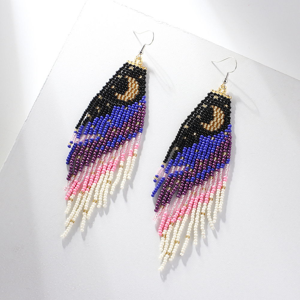 Women's Summer Fashion Bohemian Statement Jewelry Handmade Western Style Dangling Earrings Unique Long  Design