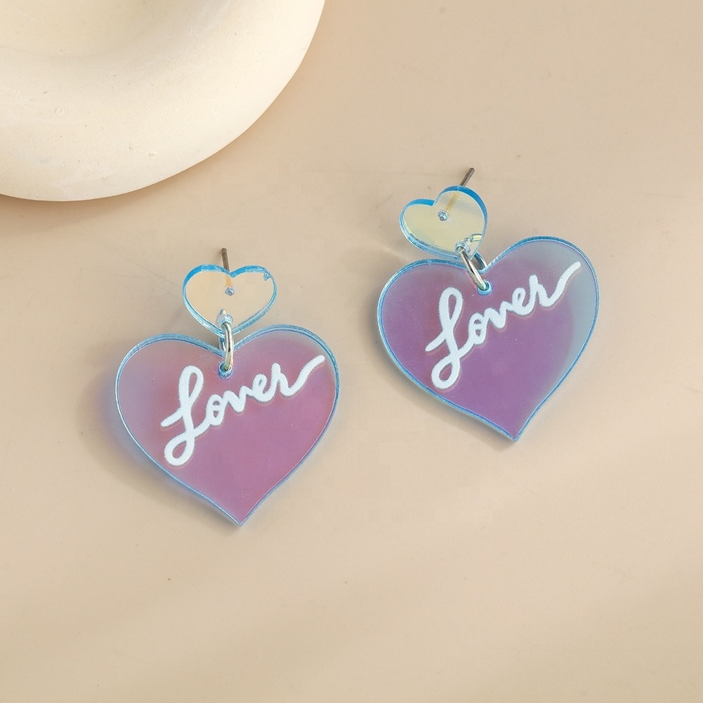 Luxury Fashion Valentine's Day earring jewelry Acrylic Resin multi-colored Heart shape Love Female earring jewelry