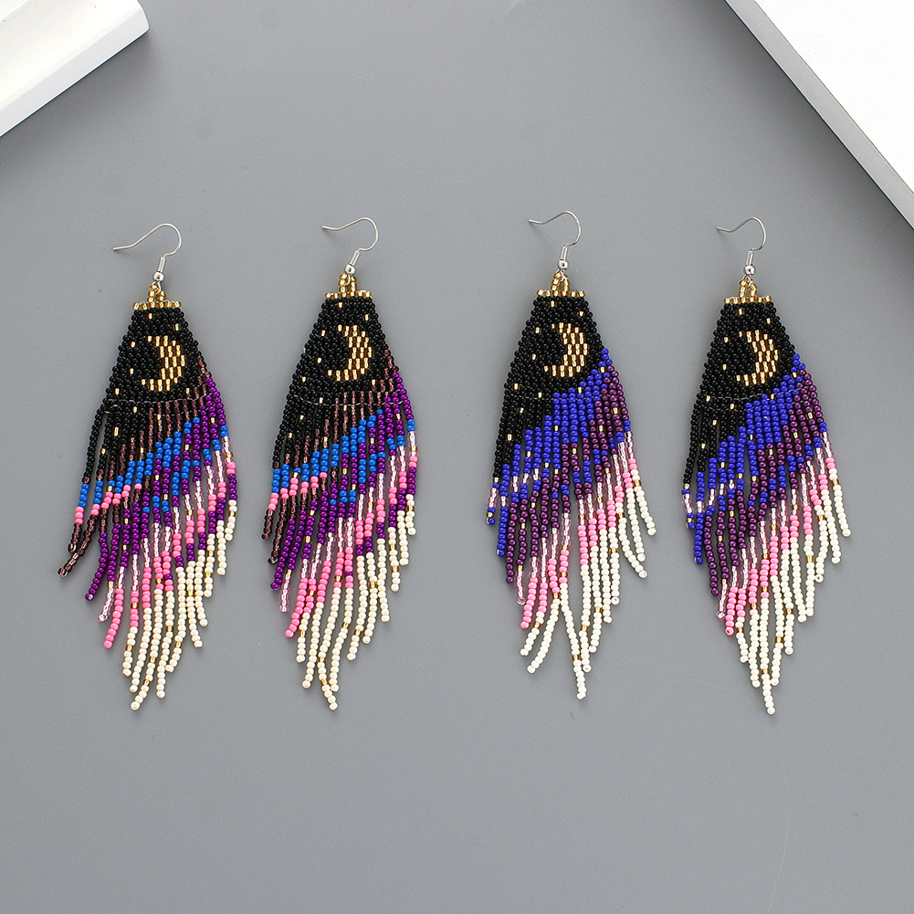 Women's Summer Fashion Bohemian Statement Jewelry Handmade Western Style Dangling Earrings Unique Long  Design