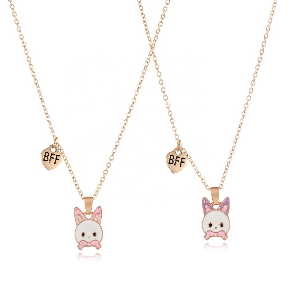 Cartoon Animal Series Rabbit Children's Jewelry Necklace Earrings, BFF Best Friends Necklace jeselry set