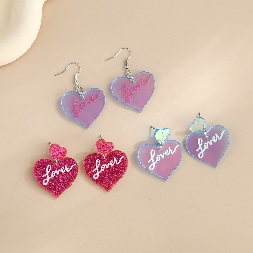 Luxury Fashion Valentine's Day earring jewelry Acrylic Resin multi-colored Heart shape Love Female earring jewelry