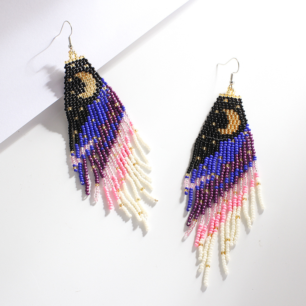 Women's Summer Fashion Bohemian Statement Jewelry Handmade Western Style Dangling Earrings Unique Long  Design