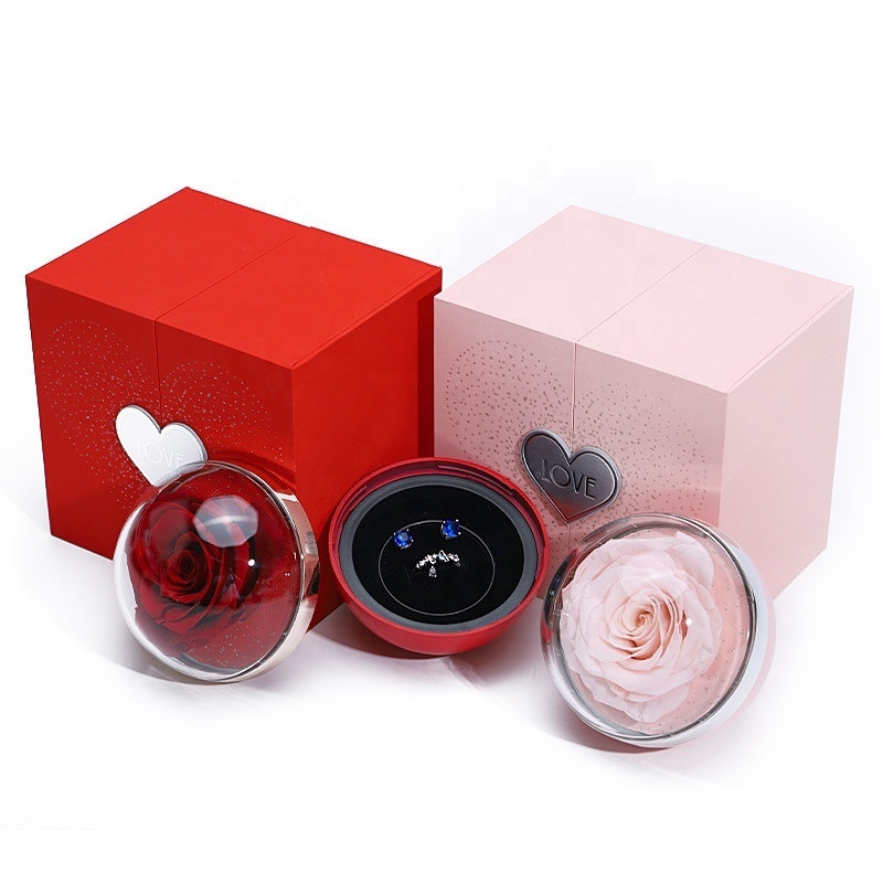 Creative Double Opening Eternal Flower Lift Ball Valentine's Day Bracelet Ring Pendant Jewelry Wedding Gift Box