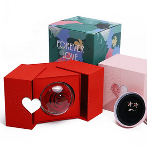 Creative Double Opening Eternal Flower Lift Ball Valentine's Day Bracelet Ring Pendant Jewelry Wedding Gift Box