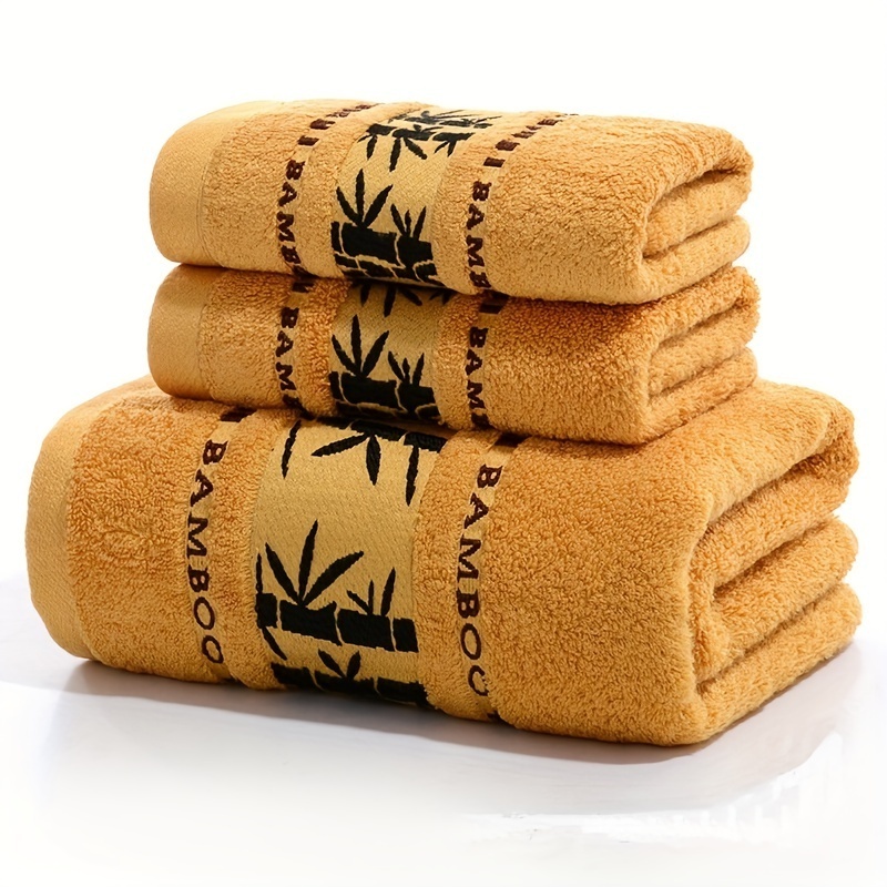 3pcs Embroidered Bamboo Fiber Towel Set Household 2 Hand Towel 1 Bath Towel Bathroom Supplies Bathroom Accessories