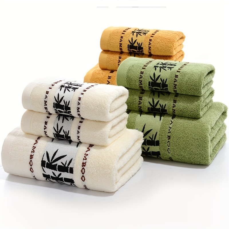 3pcs Embroidered Bamboo Fiber Towel Set Household 2 Hand Towel 1 Bath Towel Bathroom Supplies Bathroom Accessories