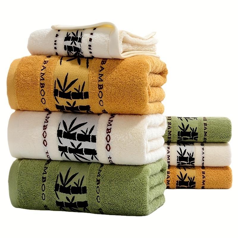 3pcs Embroidered Bamboo Fiber Towel Set Household 2 Hand Towel 1 Bath Towel Bathroom Supplies Bathroom Accessories