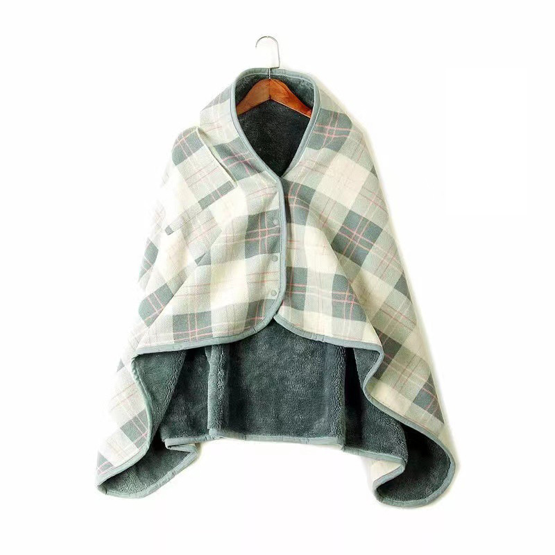 Plaid Shawl Thickened Cloak Blanket Button-down Office Shawl Blanket Travel Warm Poncho Soft Cold Wearable flannel Blanket Shaw