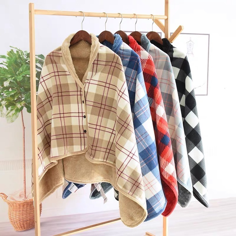 Plaid Shawl Thickened Cloak Blanket Button-down Office Shawl Blanket Travel Warm Poncho Soft Cold Wearable flannel Blanket Shaw