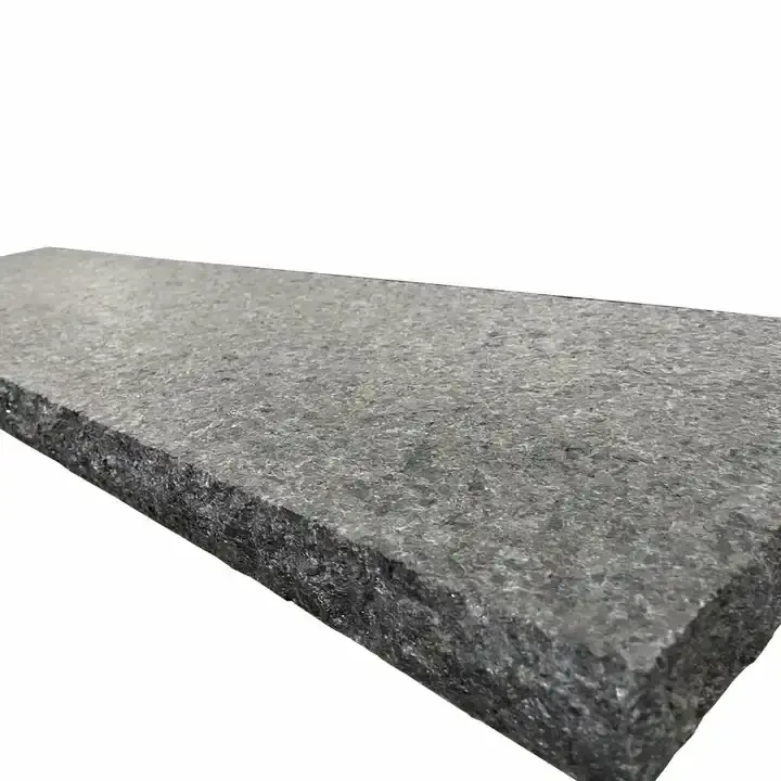 Outdoor Thick  Black Granite Slab Natural Split China Flamed Black Granite Slab Step Price