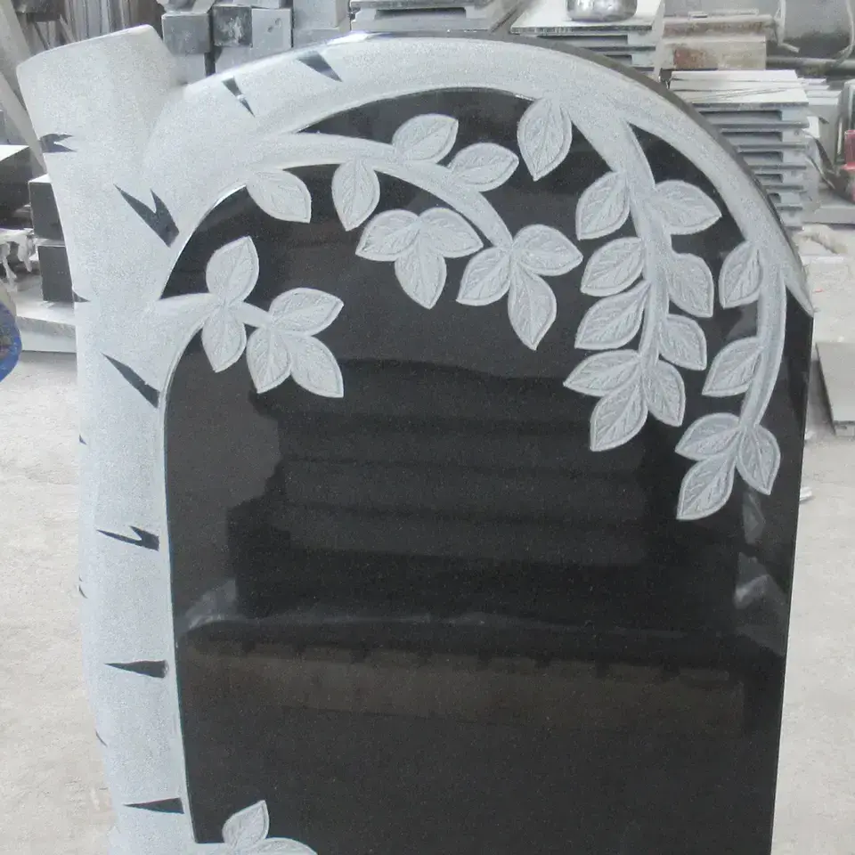 Wholesale high quality Carved Black Granite Tree Shaped Russian Tombstone Headstone