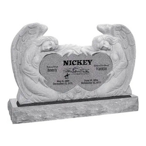 Factory Wholesale OEM ODM Black Granite Double Angels and Hearts Upright Double Headstone For Graves