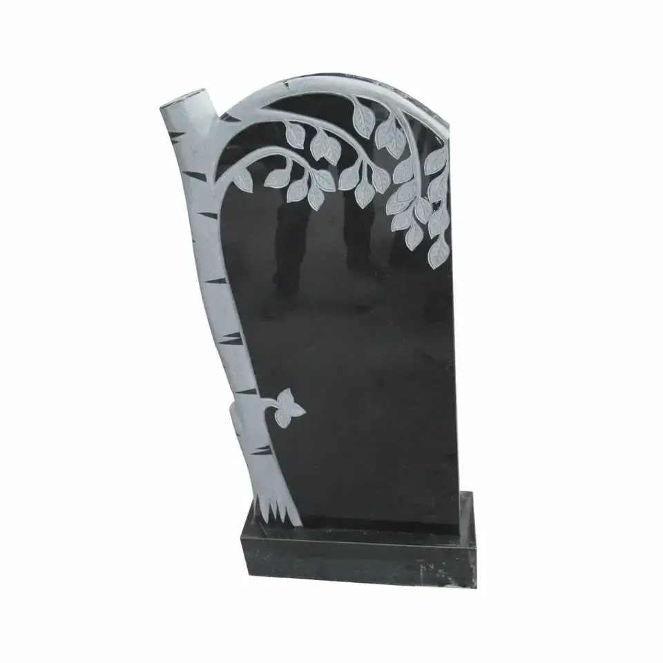 Wholesale high quality Carved Black Granite Tree Shaped Russian Tombstone Headstone