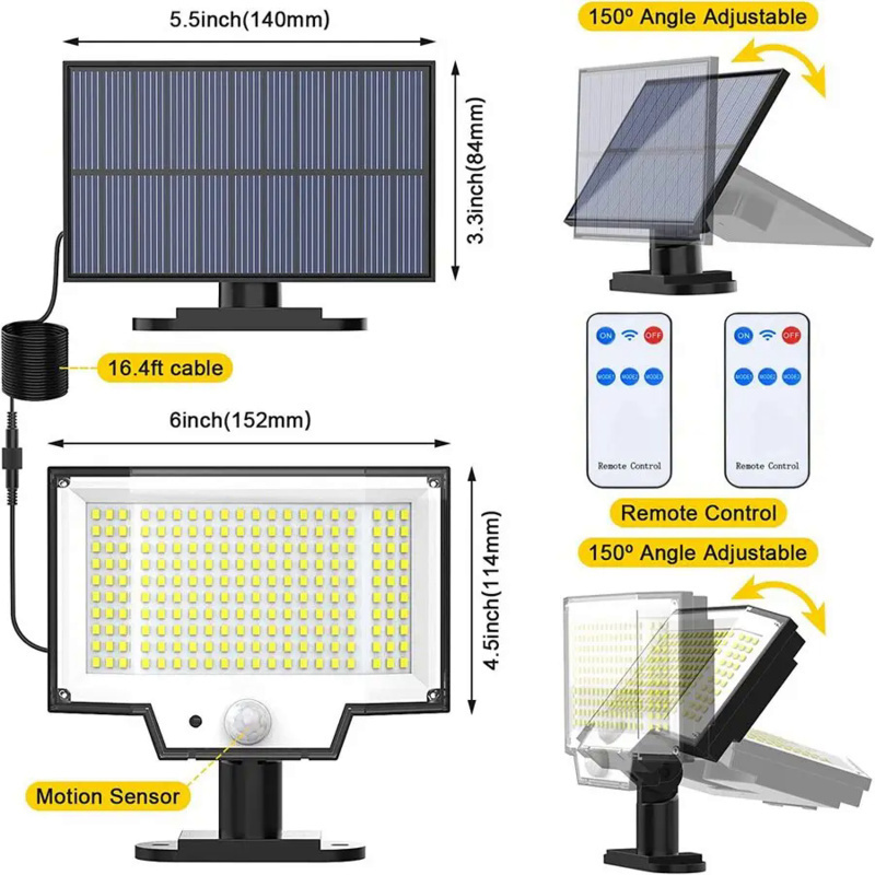 200 Solar Light Outdoor Waterproof Motion Sensor Security Lights 106 LED Super Bright spotlight Wall Lamp for Garden Garage