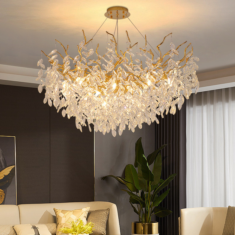 Modern Gold Luxury Crystal Chandeliers for Dining Room Living Room Branch Hanging Lamp Large Lighting Fixture