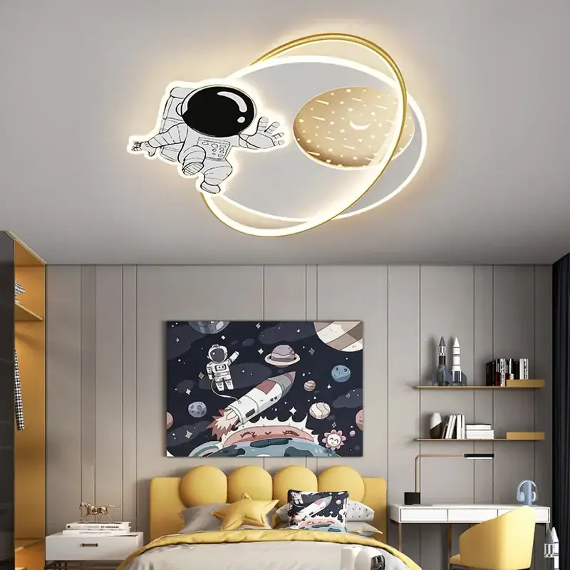 Modern LED Cartoon Moon Astronaut Children Kids Room Lamp Boys Bedroom Decor Space ceiling Light nursery Chandelier