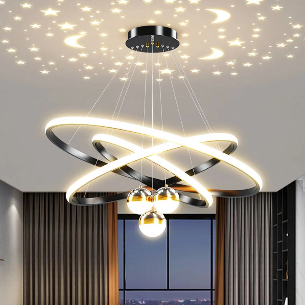 Hanging Fixtures Restaurant Home Living Room Decoration Golden Square Ceiling Round Modern Led Ring Chandelier Pendant Light