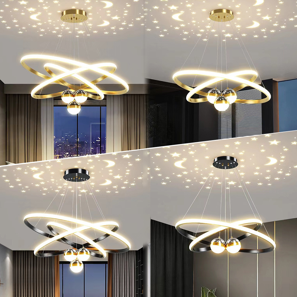 Hanging Fixtures Restaurant Home Living Room Decoration Golden Square Ceiling Round Modern Led Ring Chandelier Pendant Light