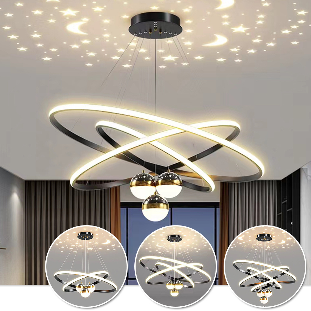 Hanging Fixtures Restaurant Home Living Room Decoration Golden Square Ceiling Round Modern Led Ring Chandelier Pendant Light