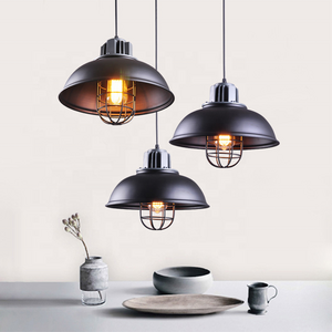 Restaurant Kitchen Dining Table Hanging Light Industrial Round Iron Lampshade High Ceiling Chandeliers and Pendant Lights